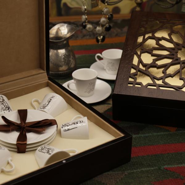 Luxury Turkish Coffee Cups with Decorative Wooden Box