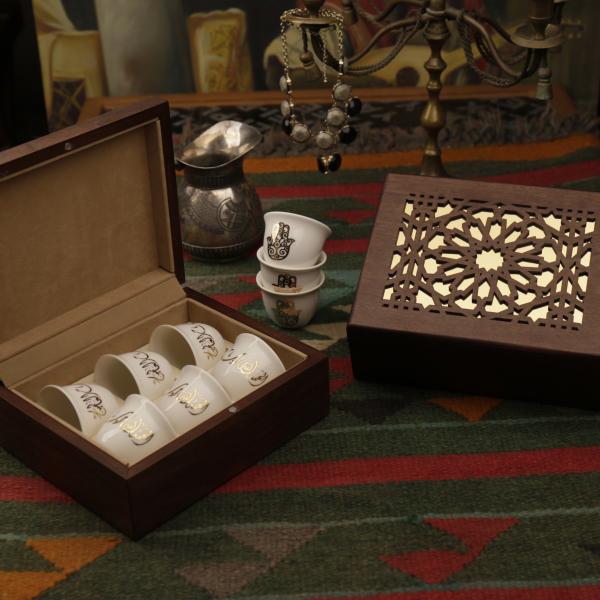 Arabic Coffee Cup Set with Wooden Gift Box